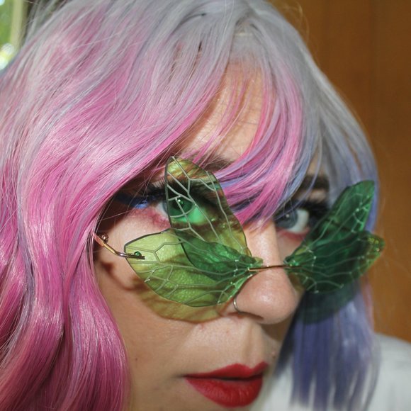 Y2K GREEN EYED DRAGONFLY WING RIMLESS GLASSES !! - Picture 7 of 8